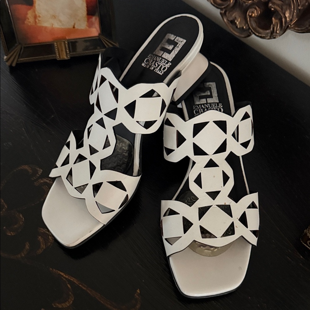 Emanuele Crasto White Laser-Cut Slide Sandals